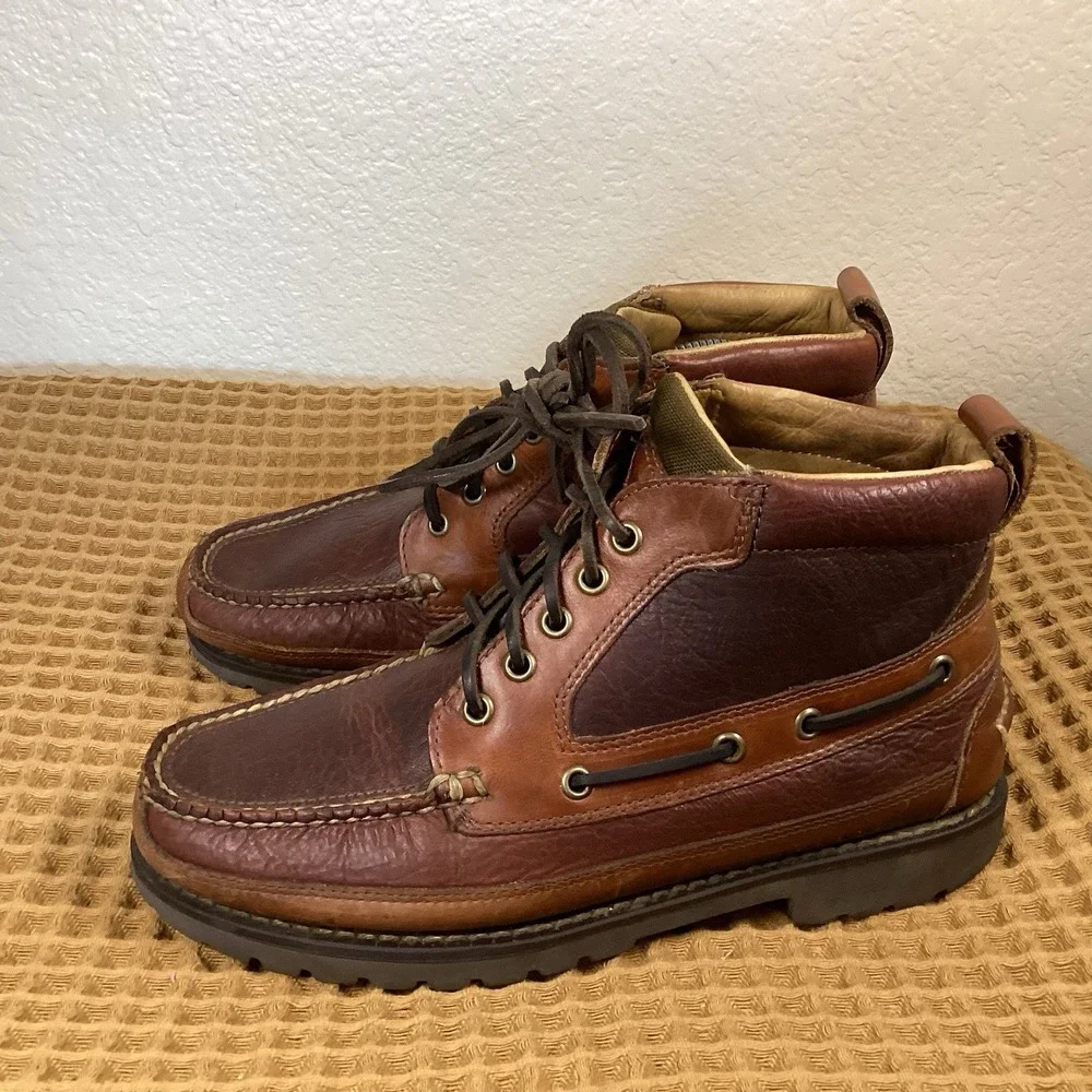 VTG LL Bean Allagash Brown Mens Sz 8 EE Pebbled Leather Moc Toe Chukka Boots